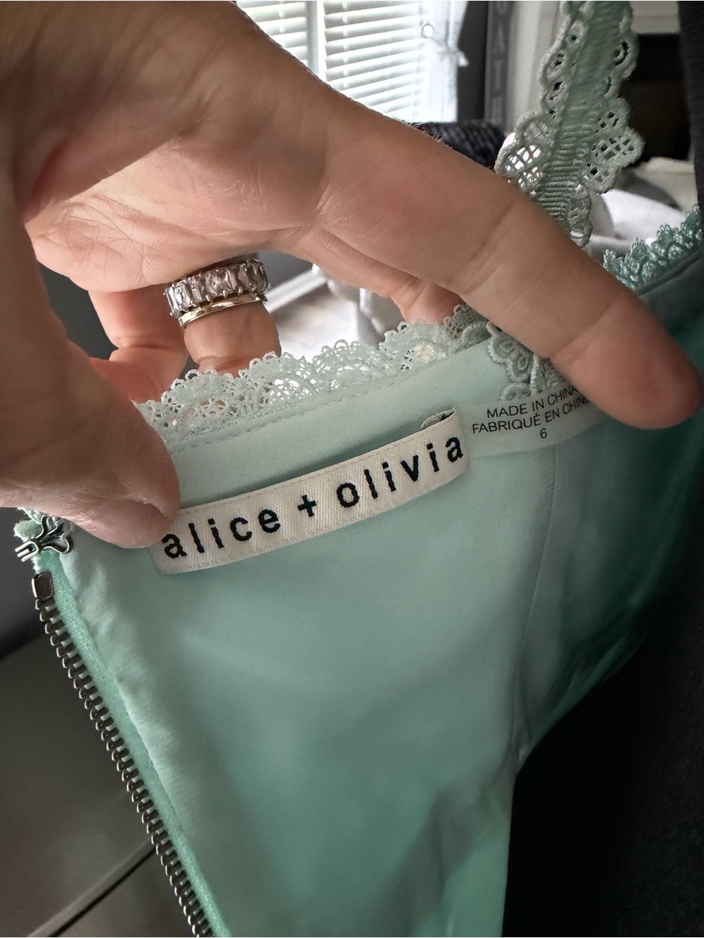 Alice + Olivia Mint Green Floral Lace Fit & Flare Dress Size 6 - Picture 6 of 6